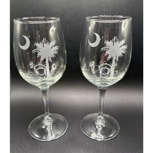 Wine Glass South Carolina Palm Moon Design Stemmed Wine Glass Set of Two Barware